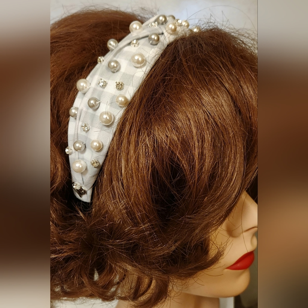 Grey and White Handbeaded Fashion Headband